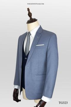 Bộ suit xanh biển gân nhạt một nút TG323